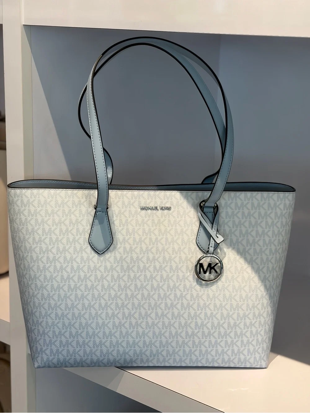 Michael Kors Ombre Pale Blue MK Signature Tote Shoulder Bag